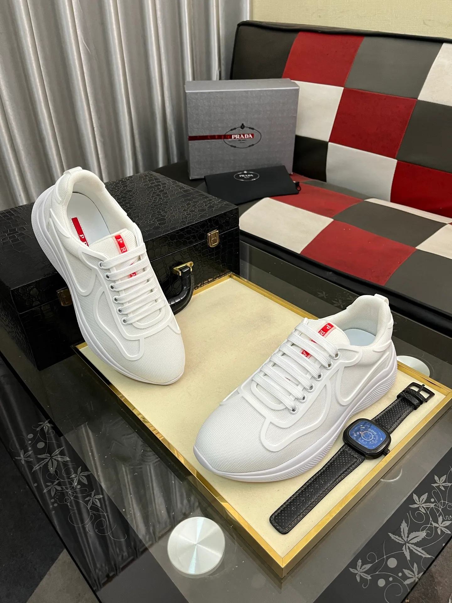 Men's shoes 💰400⌚️⌚️【PRADA】Prada casual shoes, originally developed 1:1, made of high-mercerized cowhide with imported cowhide, silk sheepskin lining, rubber outsole, comfortable and soft on the foot, size: 38-444️⃣Colors available